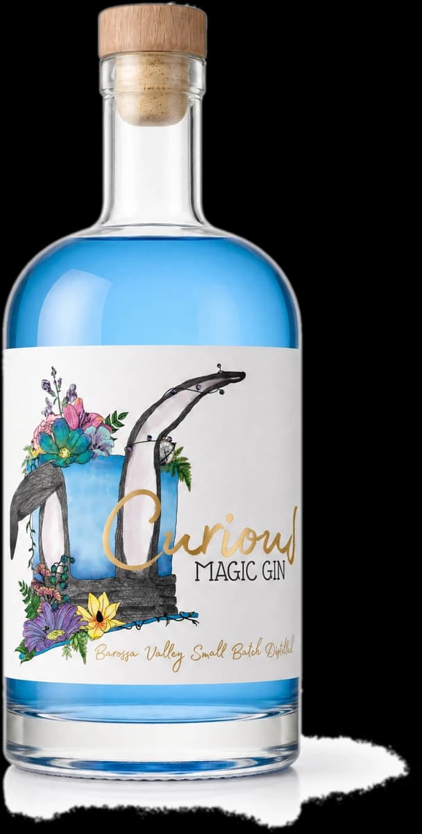 Curious Magic Gin bottle — electric blue
