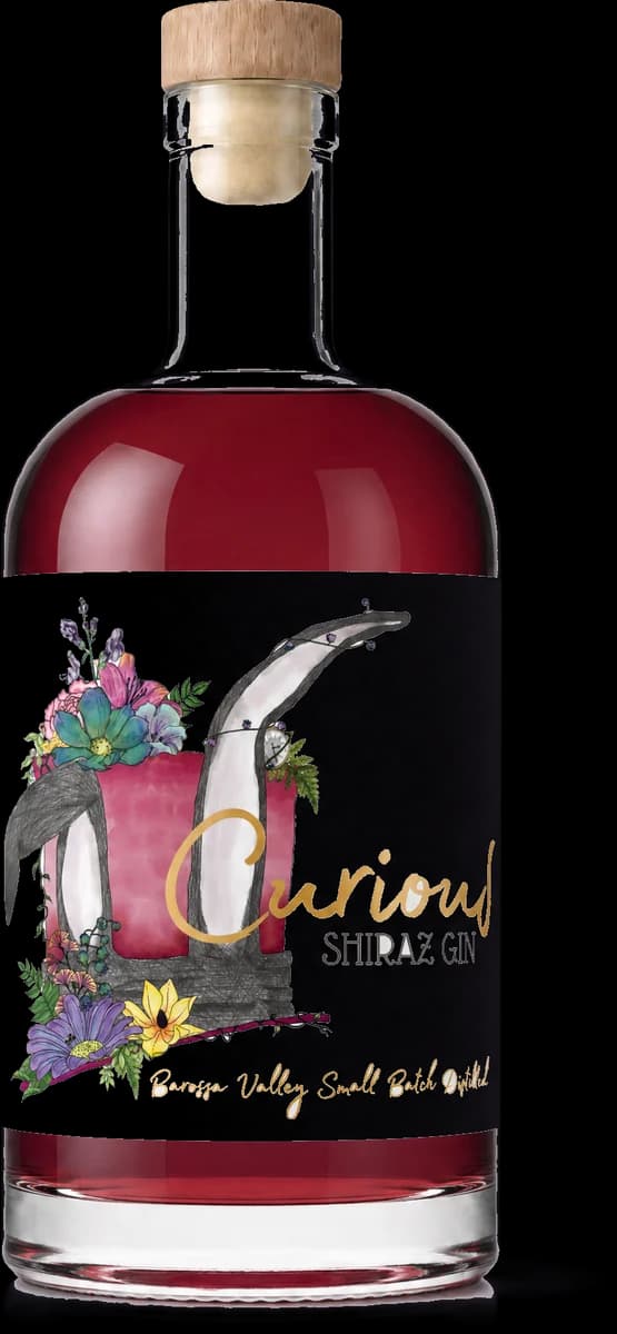 Curious Shiraz Gin bottle — deep garnet